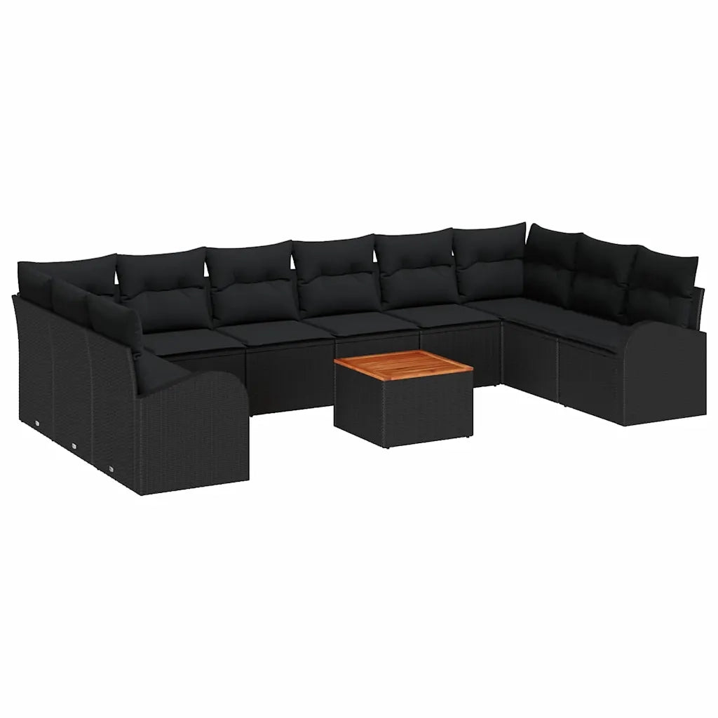 Set Divano da Giardino con archiviazione 11 pcs Nero polyrattan