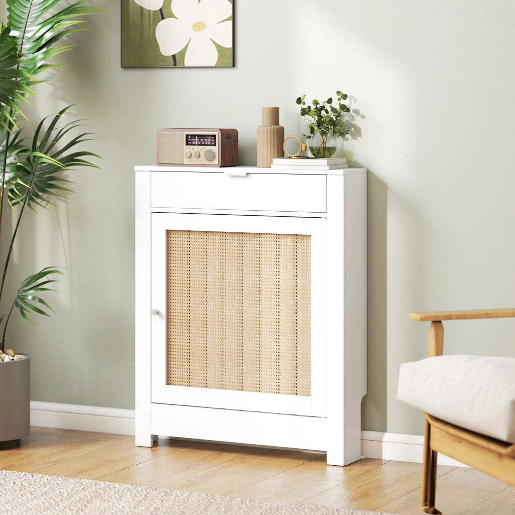 Copritermosifone con Anta e Rattan Design Boho ¨C Xylo ¨C Bianco