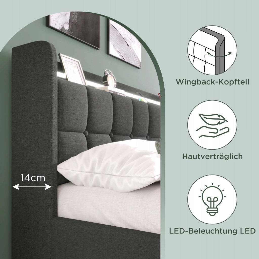 Letto singolo 90x200 - Xylo - Grigio con 2 cassetti e USB
