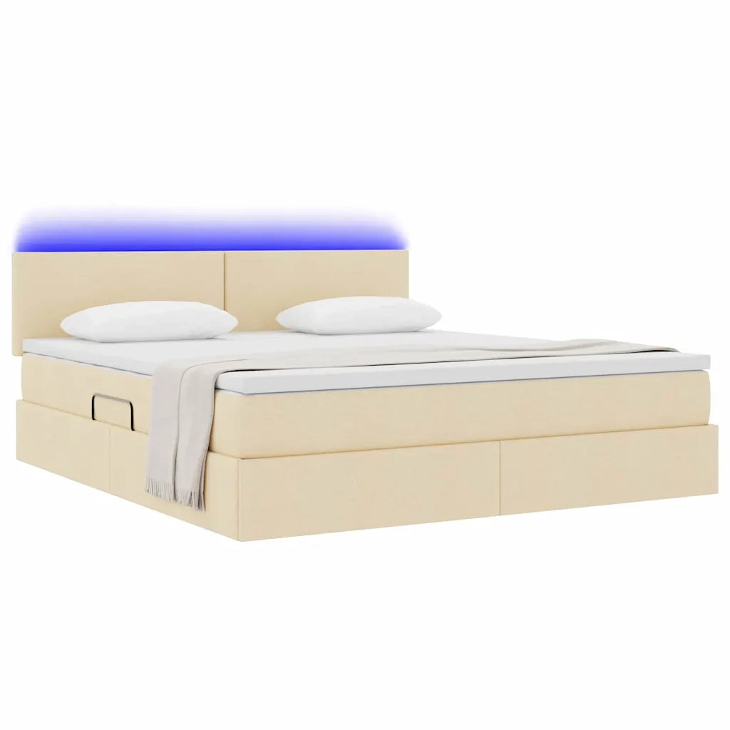 Letto con contenitore e LED con led Crema 160 x 200 cm Tessuto