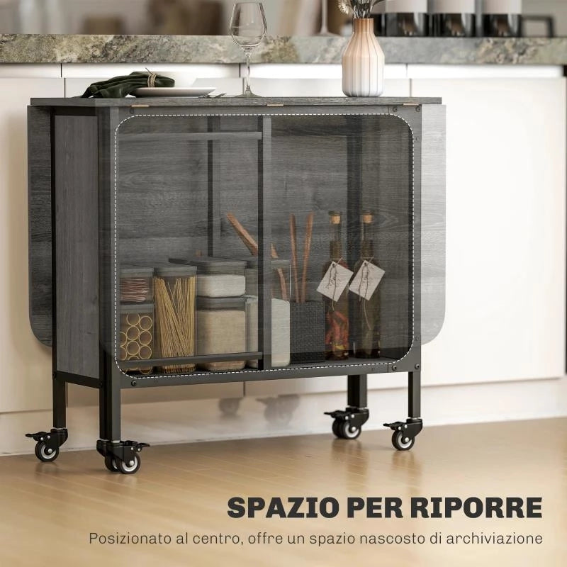 TAVOLO DA PRANZO PIEGHEVOLE PER 6 PERSONE MAX CON RIPIANO, IN LEGNO E METALLO, 130X80X74 CM, GRIGIO