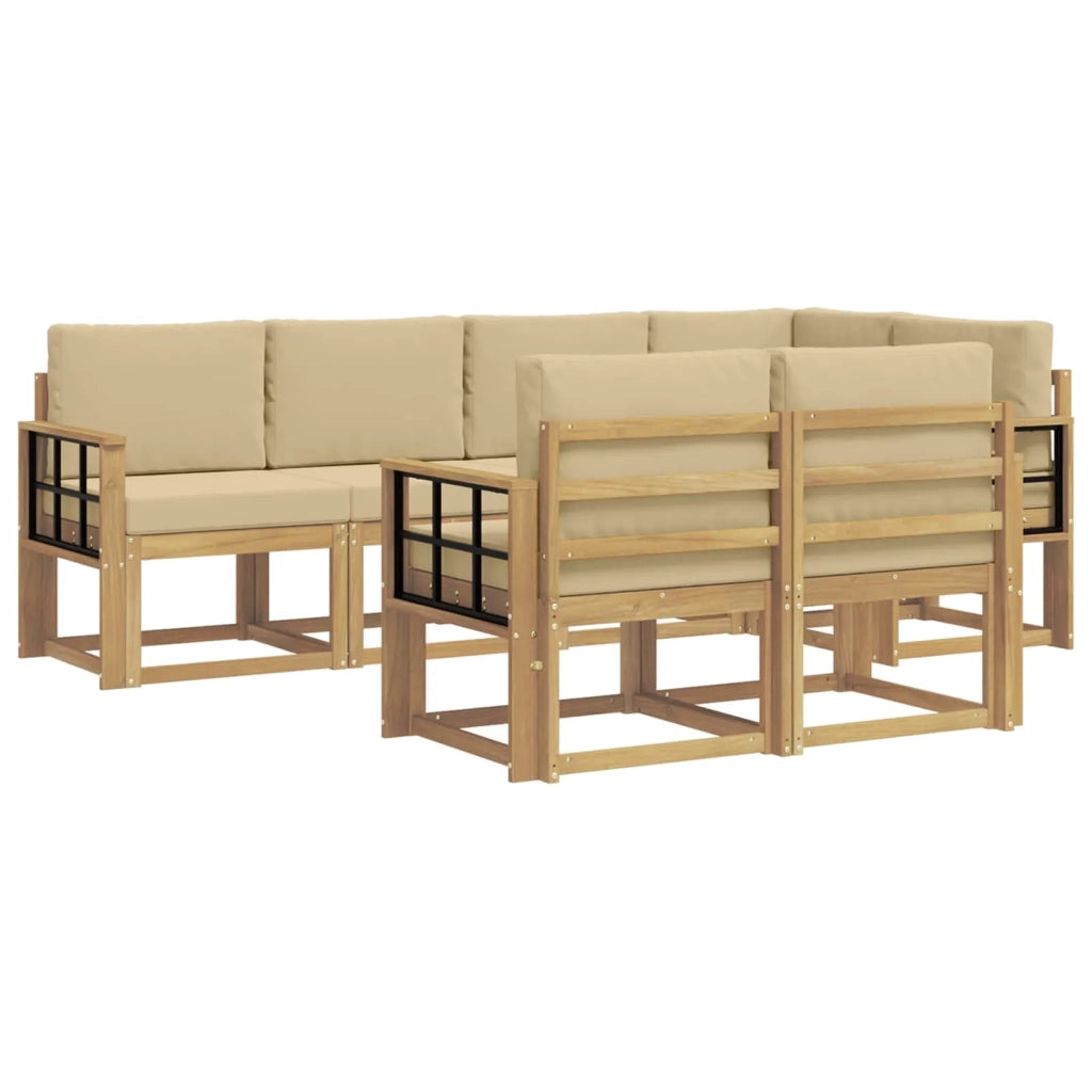 Set di divani da esterno 7 pz Bianco e Beige Poliestere 3387782