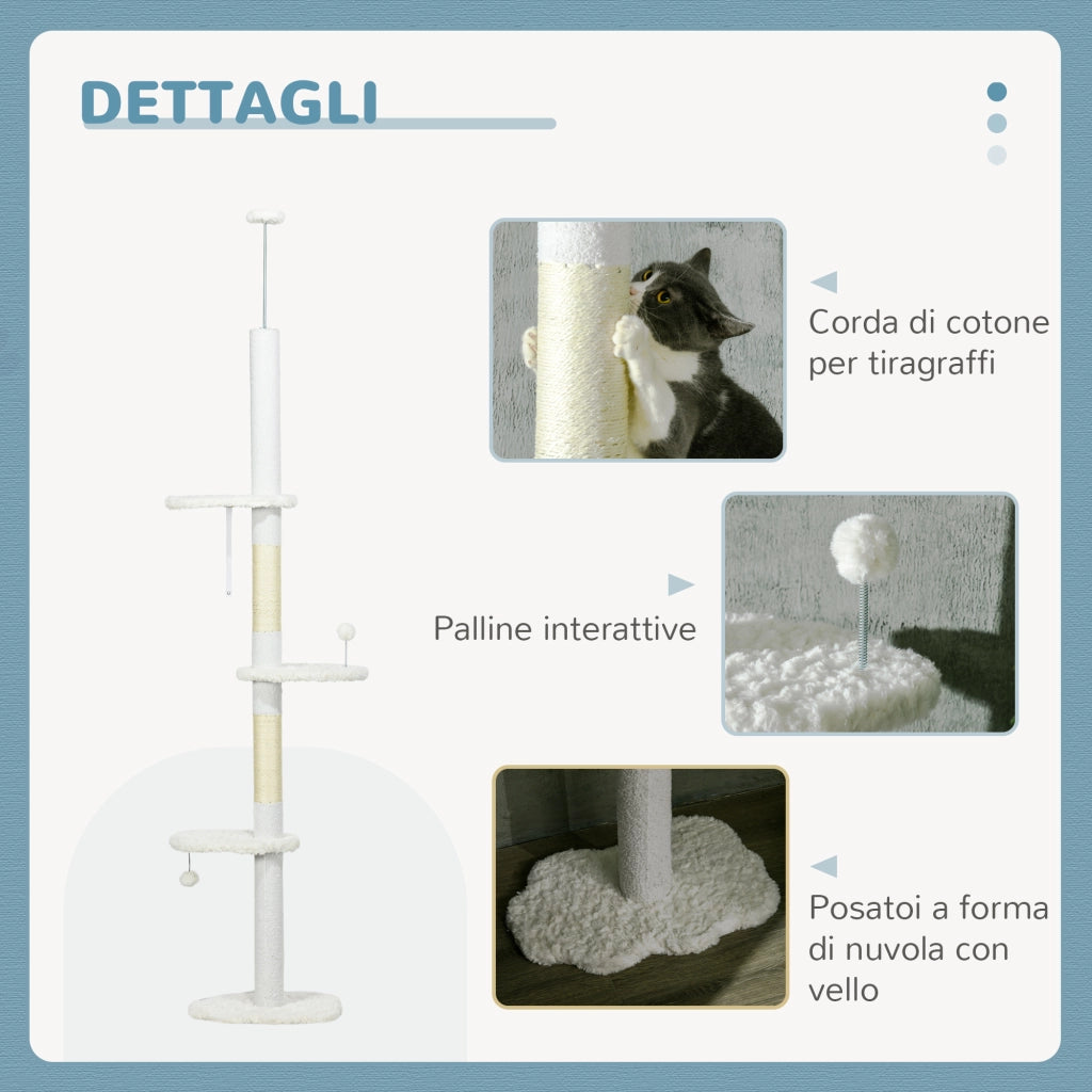 Tiragraffi per Gatti da Soffitto ¨C Xylo ¨C Regolabile 225-255 cm Sisal Bianco