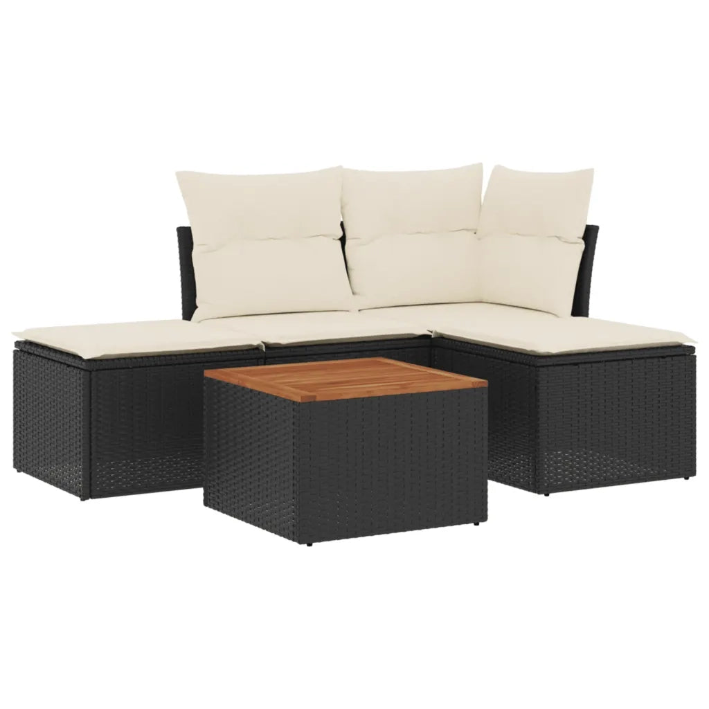 Set Divani da Giardino 5 pz con Cuscini in Polyrattan Nero 3223585