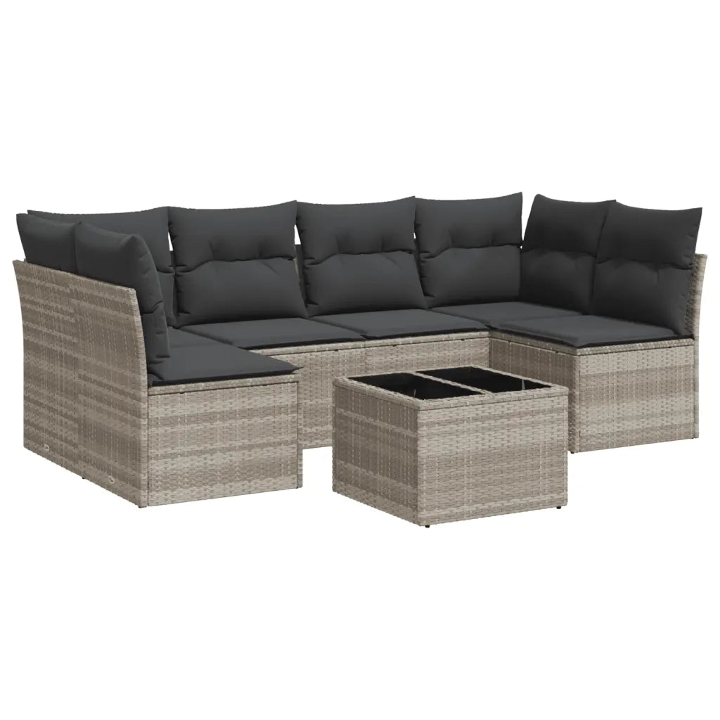 Set Divani da Giardino 7pz con Cuscini Grigio Chiaro Polyrattan 3249241