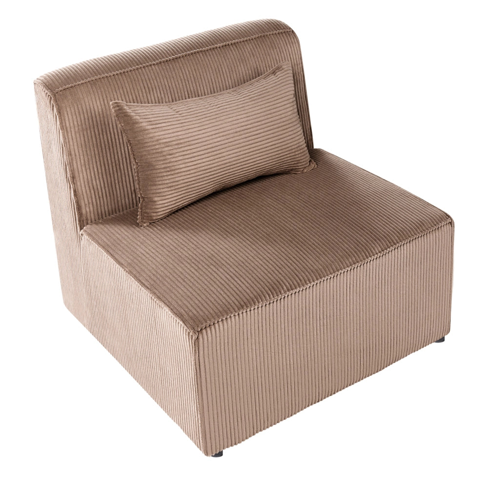 Sezione a 1 posto in velluto a coste color sabbia beige, modulo divano moderno a 1 posto