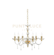 LAMPADARIO BRIGIDA 6 LUCI CRISTALLO E ORO ATTACCO E14 D.70CM
