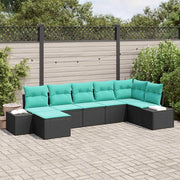 Set Divano da Giardino 7 pz Nero e Turchese polyrattan 3355825
