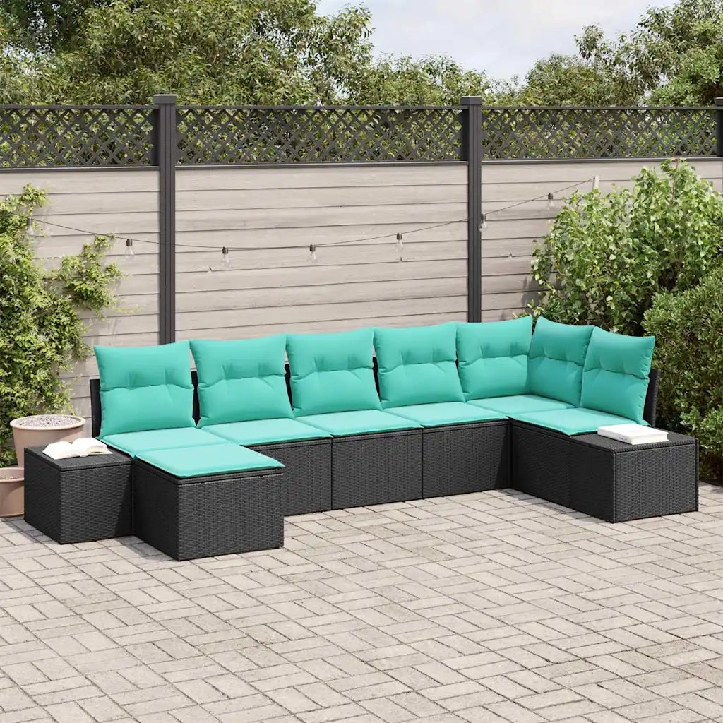Set Divano da Giardino 7 pz Nero e Turchese polyrattan 3355825