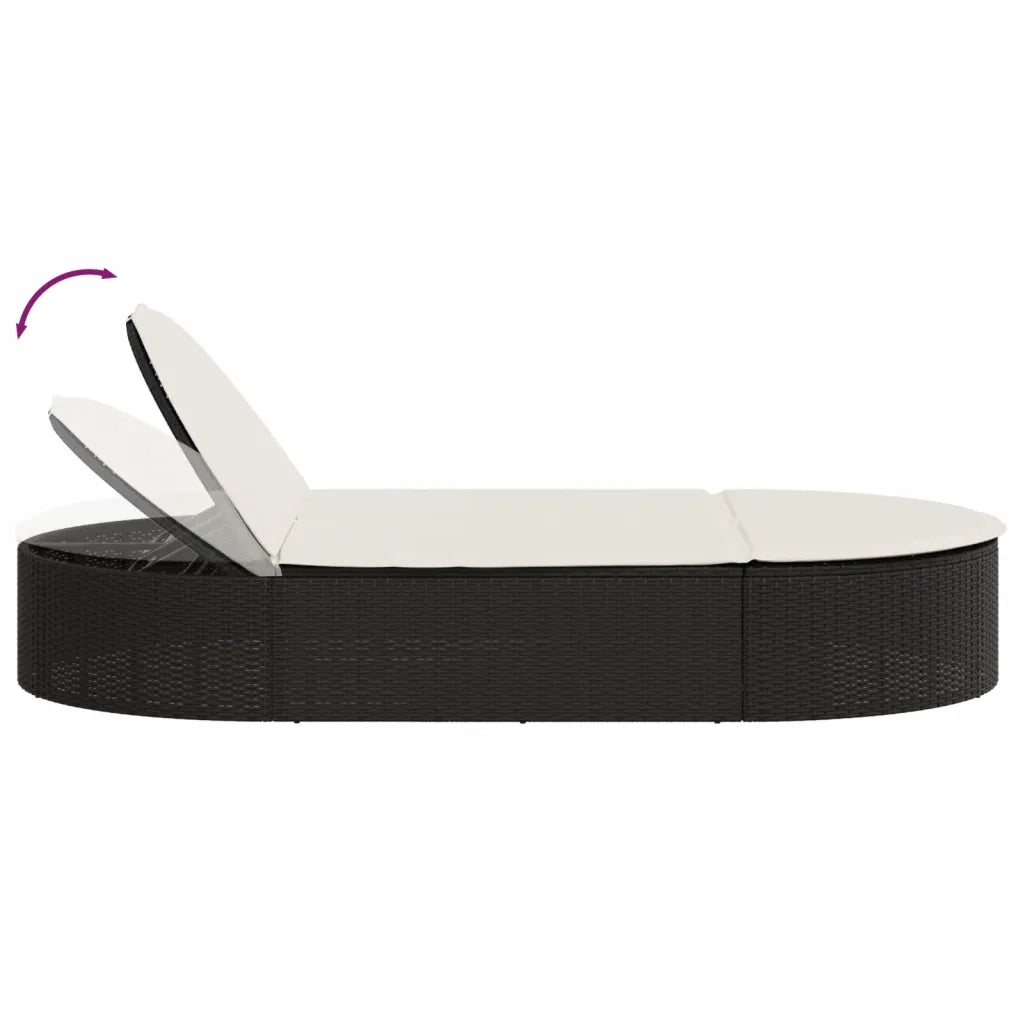 Lettino Prendisole | Sdraio da giardino | Lettino da sole Doppio con Cuscini Nero in Polyrattan