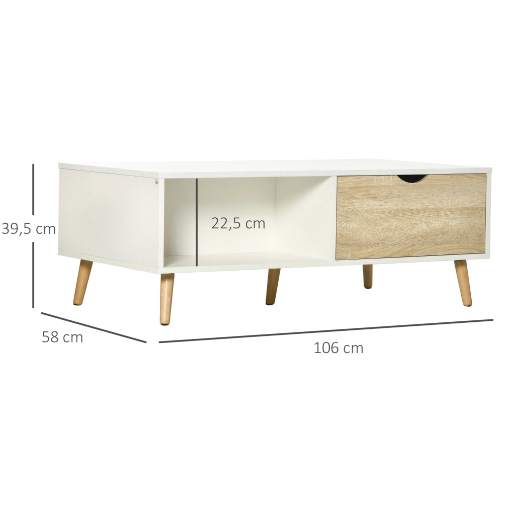 Tavolino da caff¨¨ con cassetti e scaffale ¨C Minimal ¨C 106x58x39,5 cm bianco