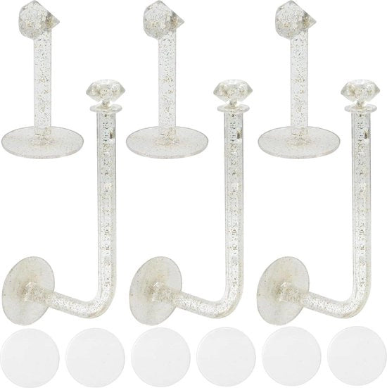 Set di 6 supporti per orologio e collane trasparenti con adesivo autoadesivo e lucido.