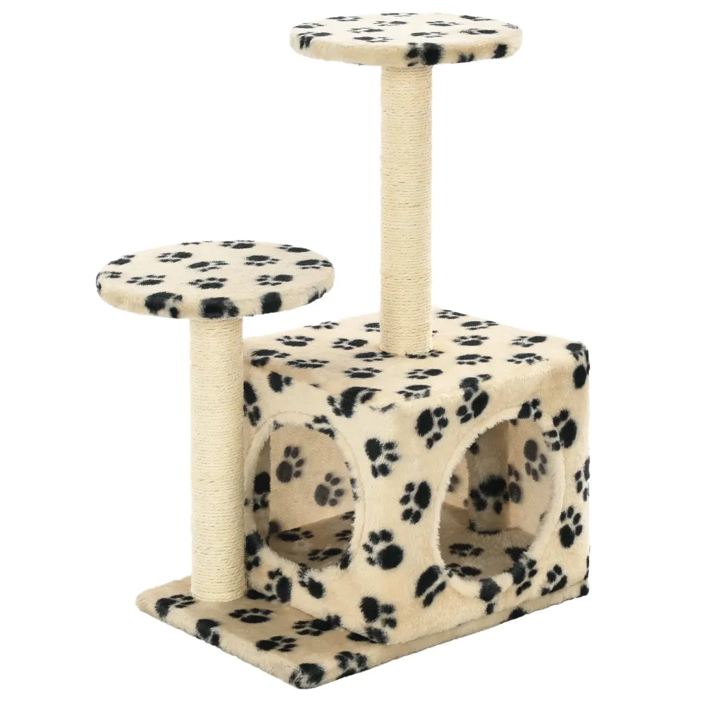 Albero per Gatti e Tiragraffi Sisal 60 cm Zampe Stampate Beige CFW5326071