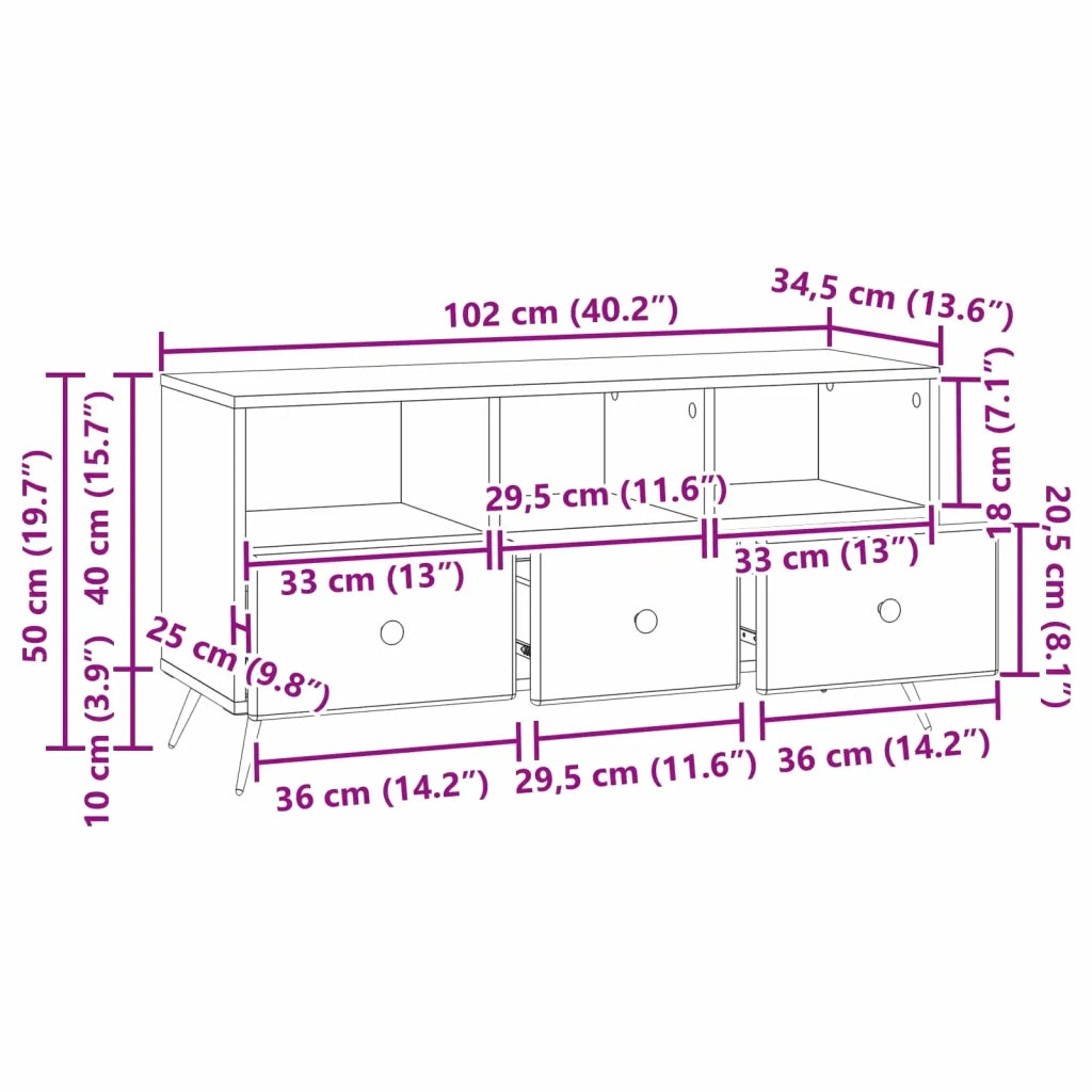 Mobile TV con cassetto-Credenza per TV Rovere Artigianale 102 x 34,5 x 50 cm 618721