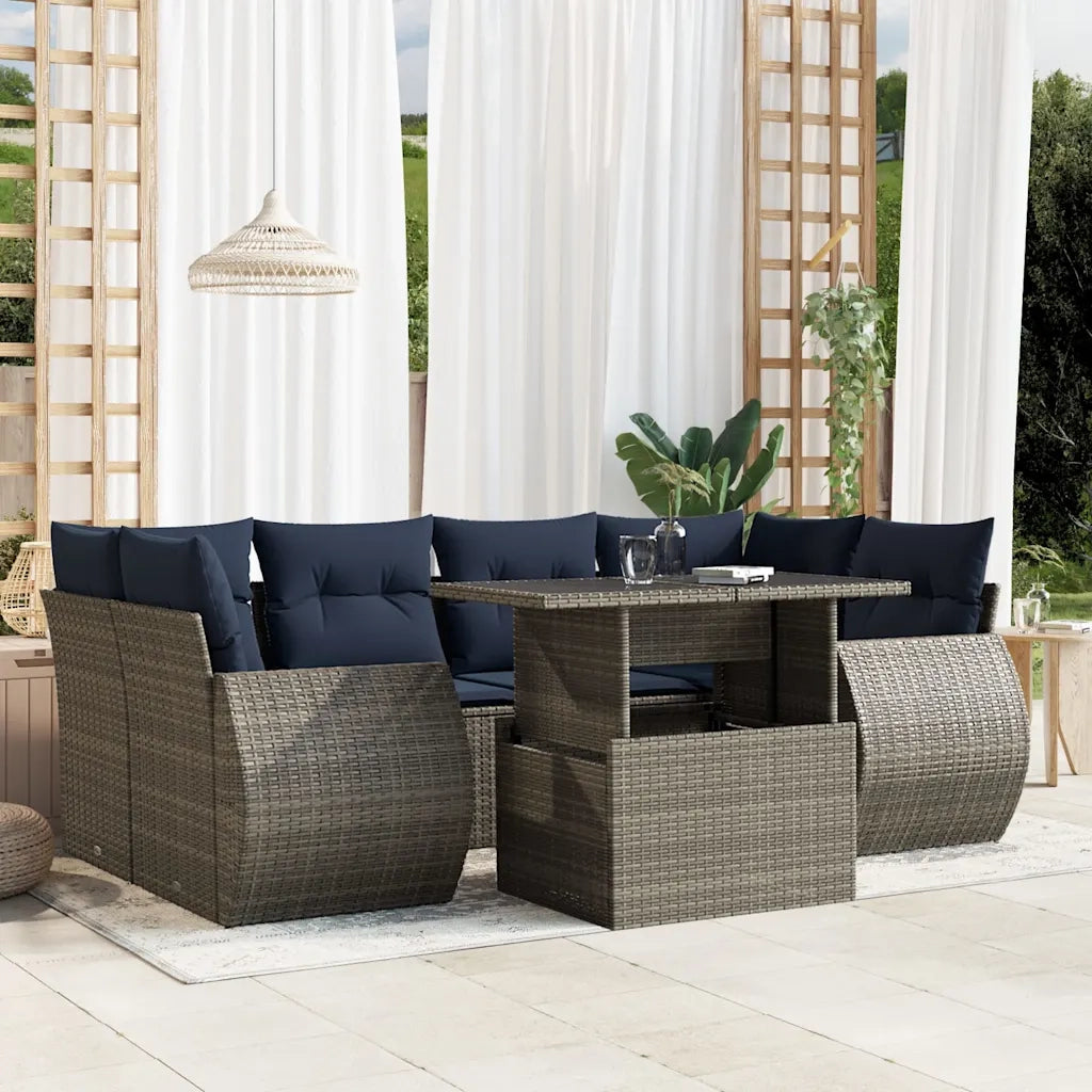 Set Divani da Giardino 7 pz con Cuscini Grigio in Polyrattan 3268391