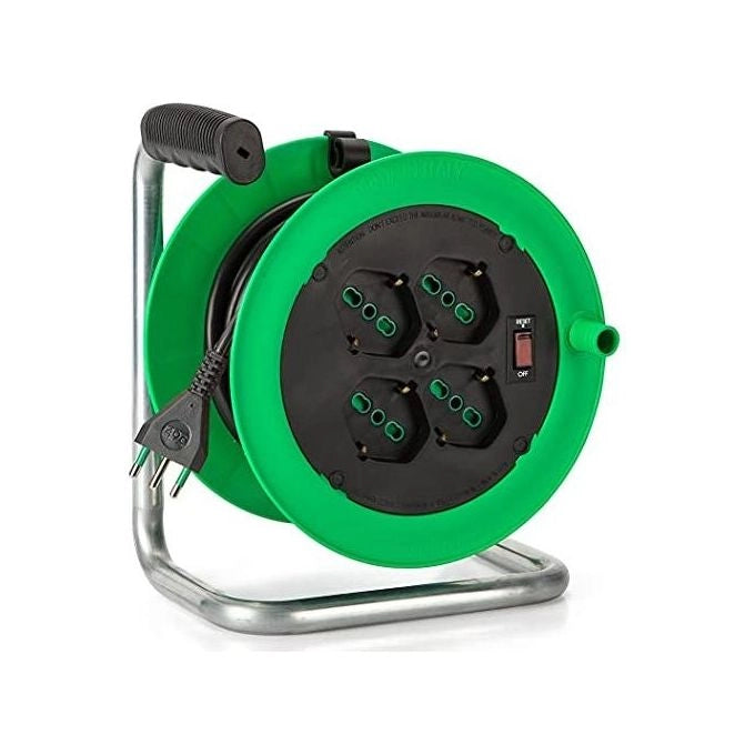 FANTON 146106 Zeus Avvolgicavo Elettrico 4 Prese Bipasso 15 m con Interruttore di Sovraccarico colore Verde