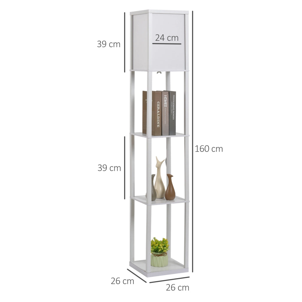 EasyComfort Lampada da Terra con 3 Mensole Integrate, Attacco E27 Potenza 40W, Arredamento Moderno in MDF, 26x26x160cm, Bianco