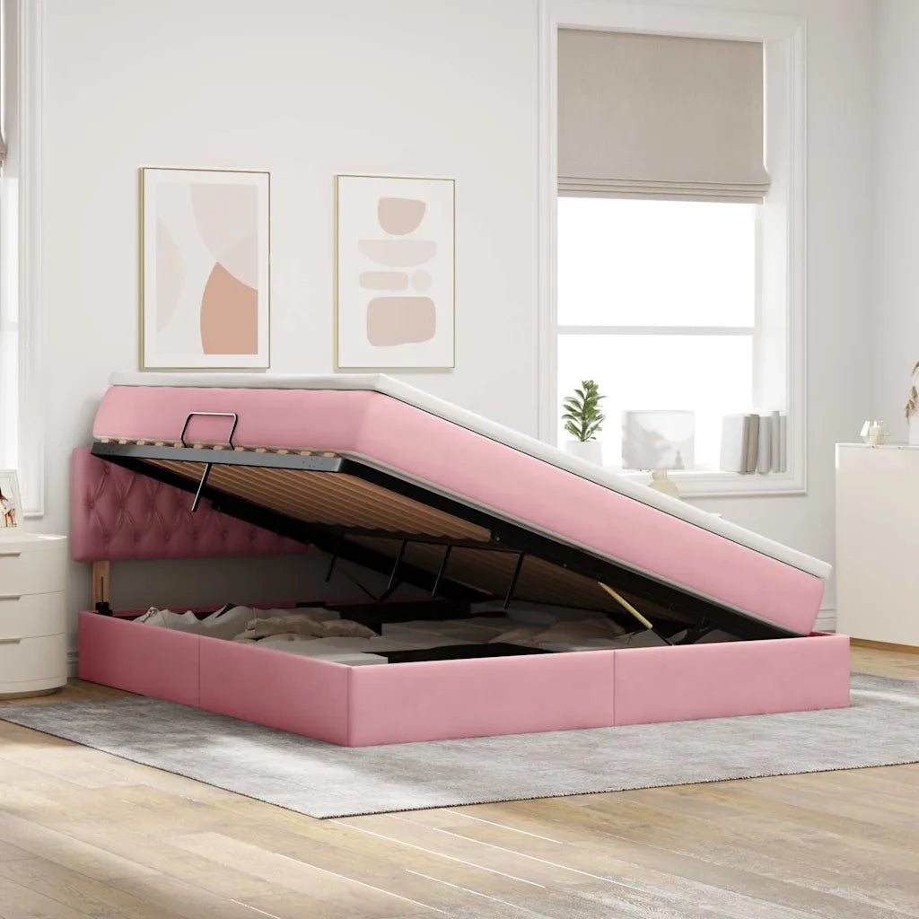 Letto con contenitore e LED con led Rosa 160 x 200 cm Velluto 3371468