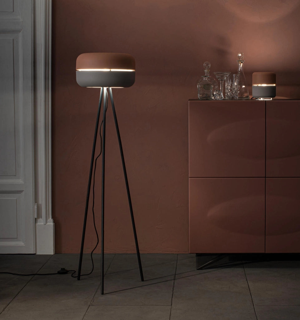 Idra Lampada da Terra con Paralume in Metallo Rosa e Grigio e Struttura Nera, Attacco E27 Max 40W, Design Elegante per Interni - Idra
