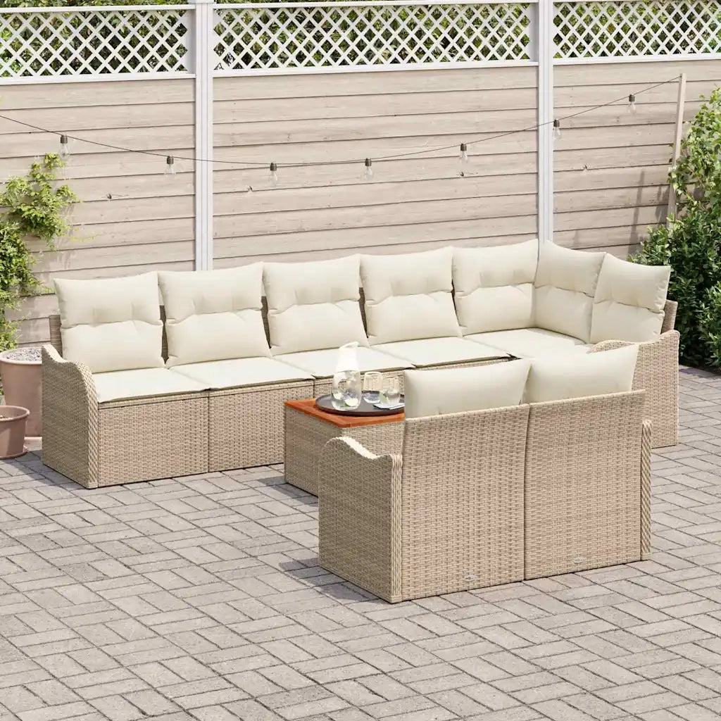 Set Divano da Giardino 9 pcs Beige e Crema polyrattan 3356139