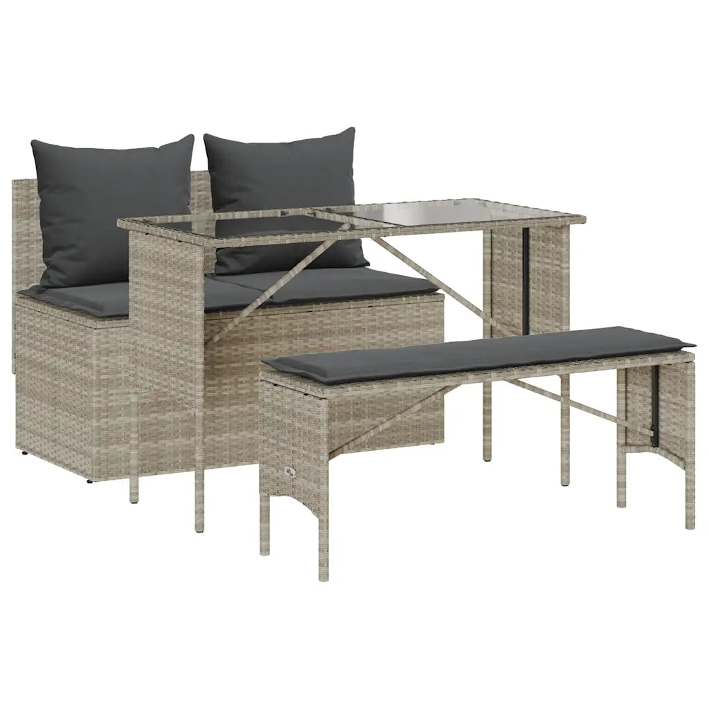 Set Pranzo da Giardino 3pz | Set Salotto da Giardino con Cuscini Grigio Chiaro Polyrattan