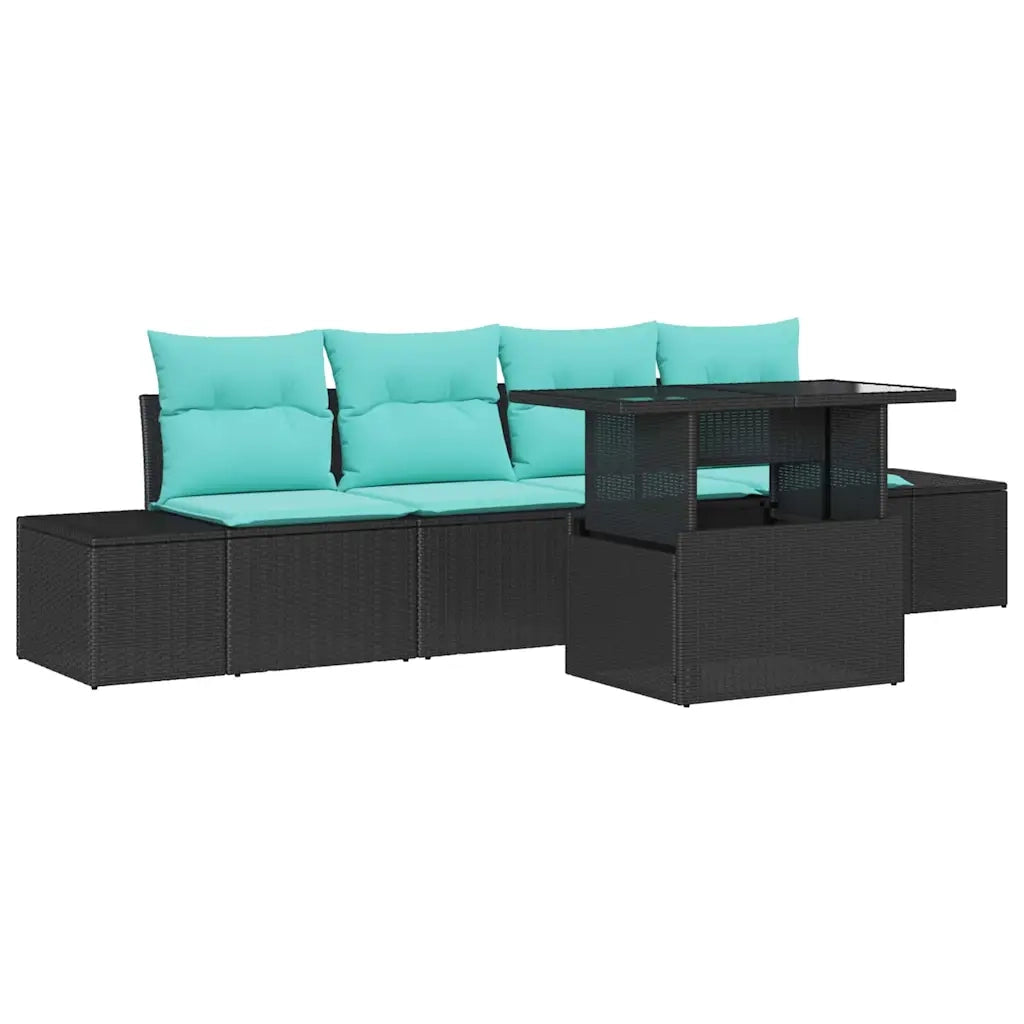 Set di divani 5 pz 4-Numero di posti Nero e Blu polyrattan 3349092