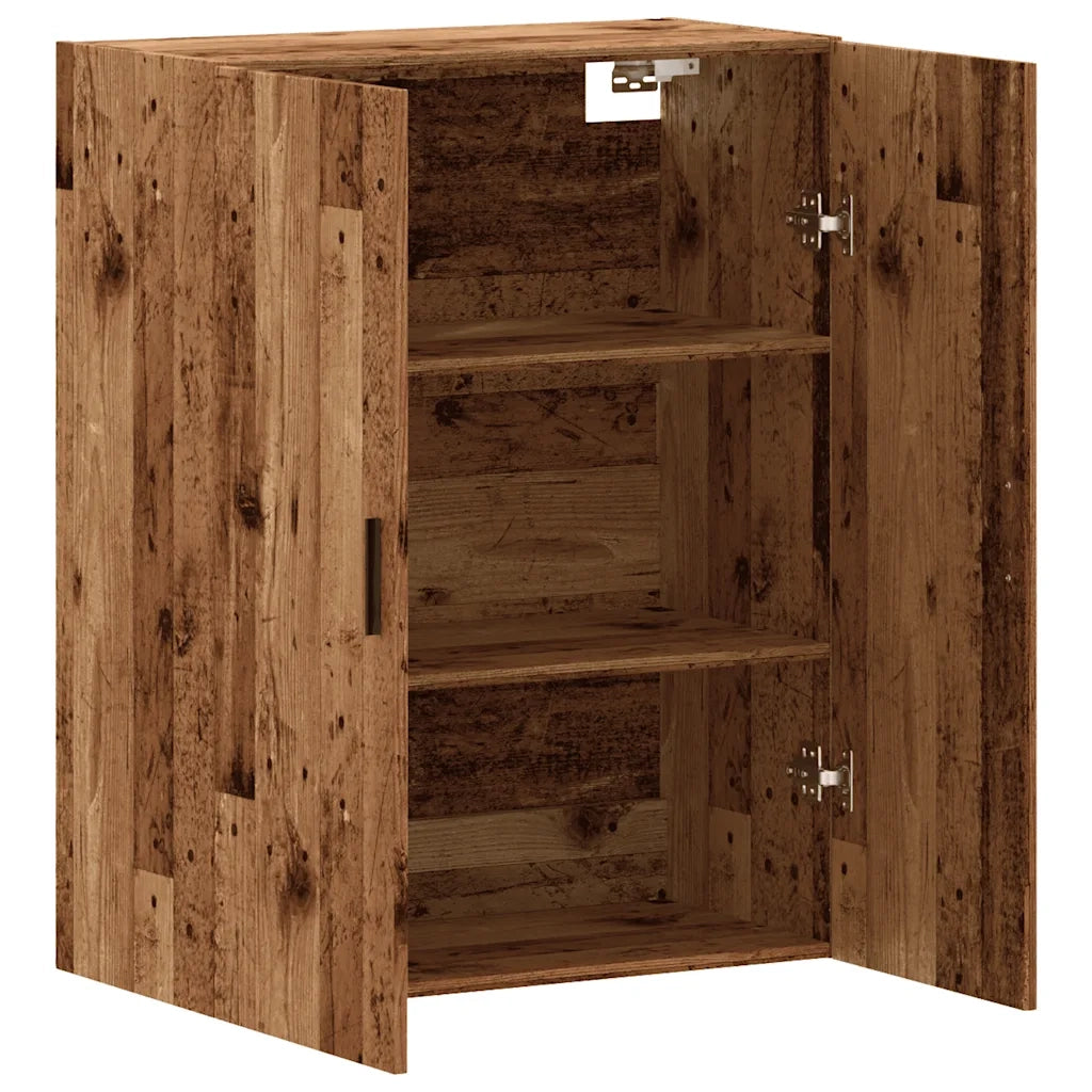 Mobiletto da parete vintage dal design elegante e pratico 69,5 x 34 x 90 cm realizzato in legno composito con finitura effetto legno anticato 02_0051126