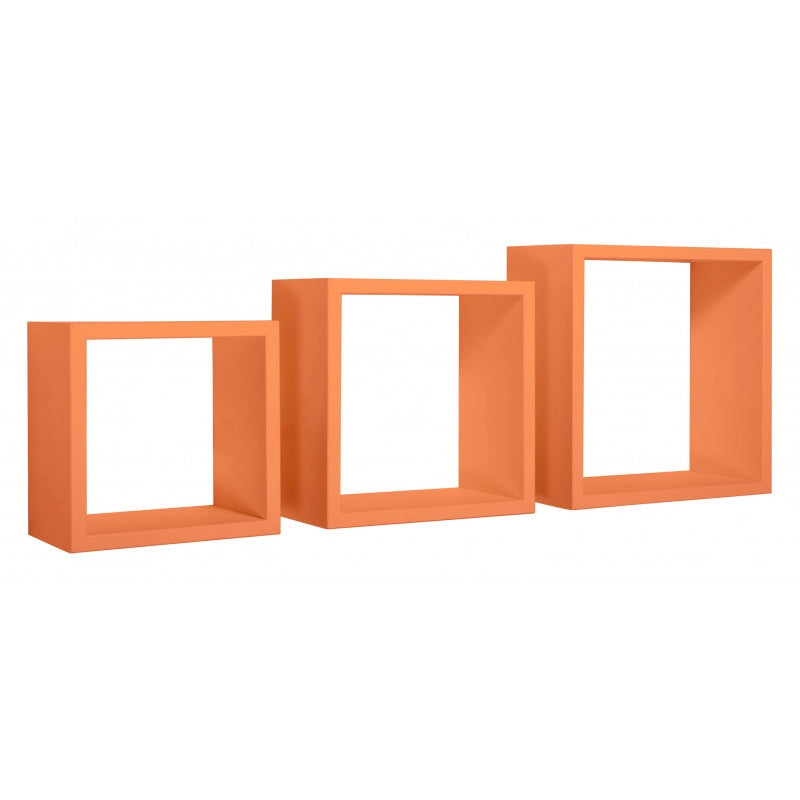 Set di 3 Mensole da Muro, Cubi Arredo, Mensole Cubo, Cubi da Parete, Arancione, 35x35, 30x30 e 25x25 p15,5 cm - Incubo