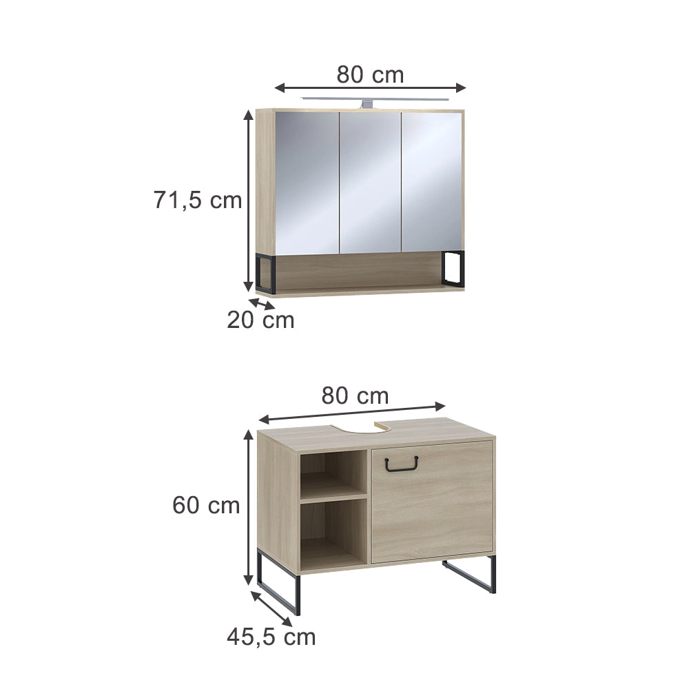 Vicco Set di mobili da bagno Quercia/nero 2 parti