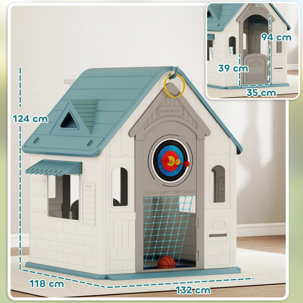 Casetta per Bambini con Palla da Basket, Anelli e Freccette ¨C Minimal ¨C 132x118x124 cm
