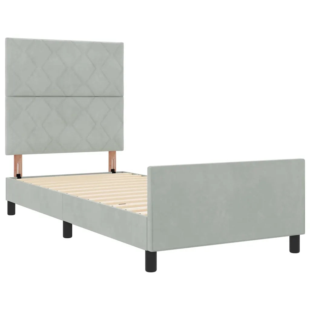 Letto a molle con testiera Grigio chiaro 90 x 190 cm Velluto