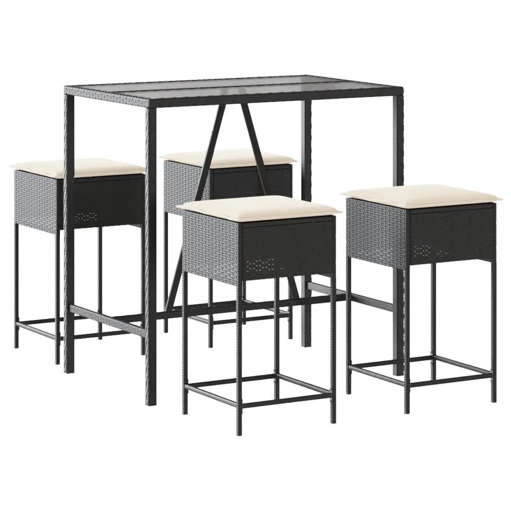 Set Bar da Giardino 5 pz con Cuscini in Polyrattan Nero 3261466
