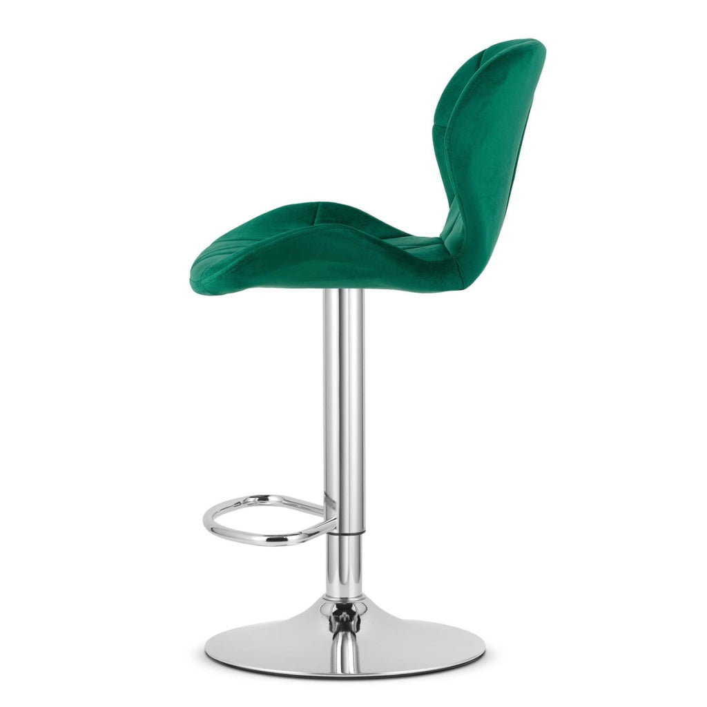 Sgabello da bar West in velluto verde e base cromata