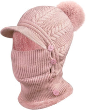 Cappello di lana calda - Cappello invernale flessibile - Piumino soffice - Cappello con guantini - Visiera regolabile - Per uso esterno - Donna
