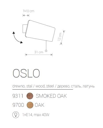 Nowodvorski OSLO applique legno scuro bianca E14 9700
