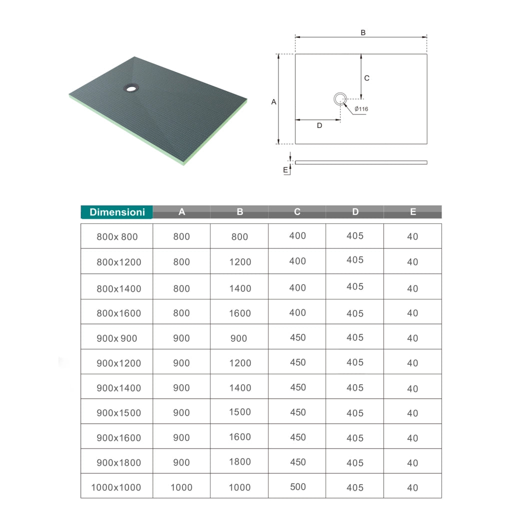 Piatto Doccia Pronto da Piastrellare in Estruso Rigida Polistirene Tagliabile Isolamento per Bagno Dimensione 100x100X4 cm