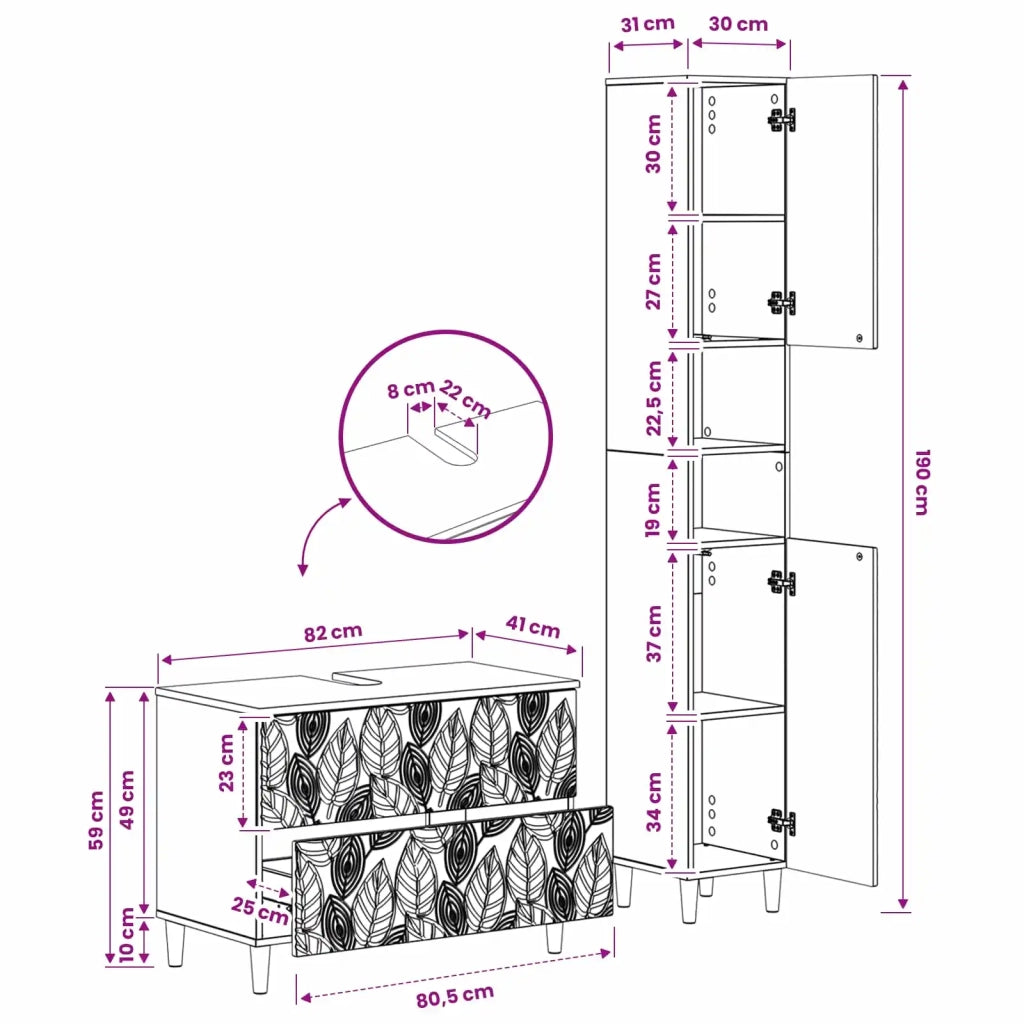 Set di Armadi da Bagno da 2 Pezzi DELFT Grigio Cemento 3417543