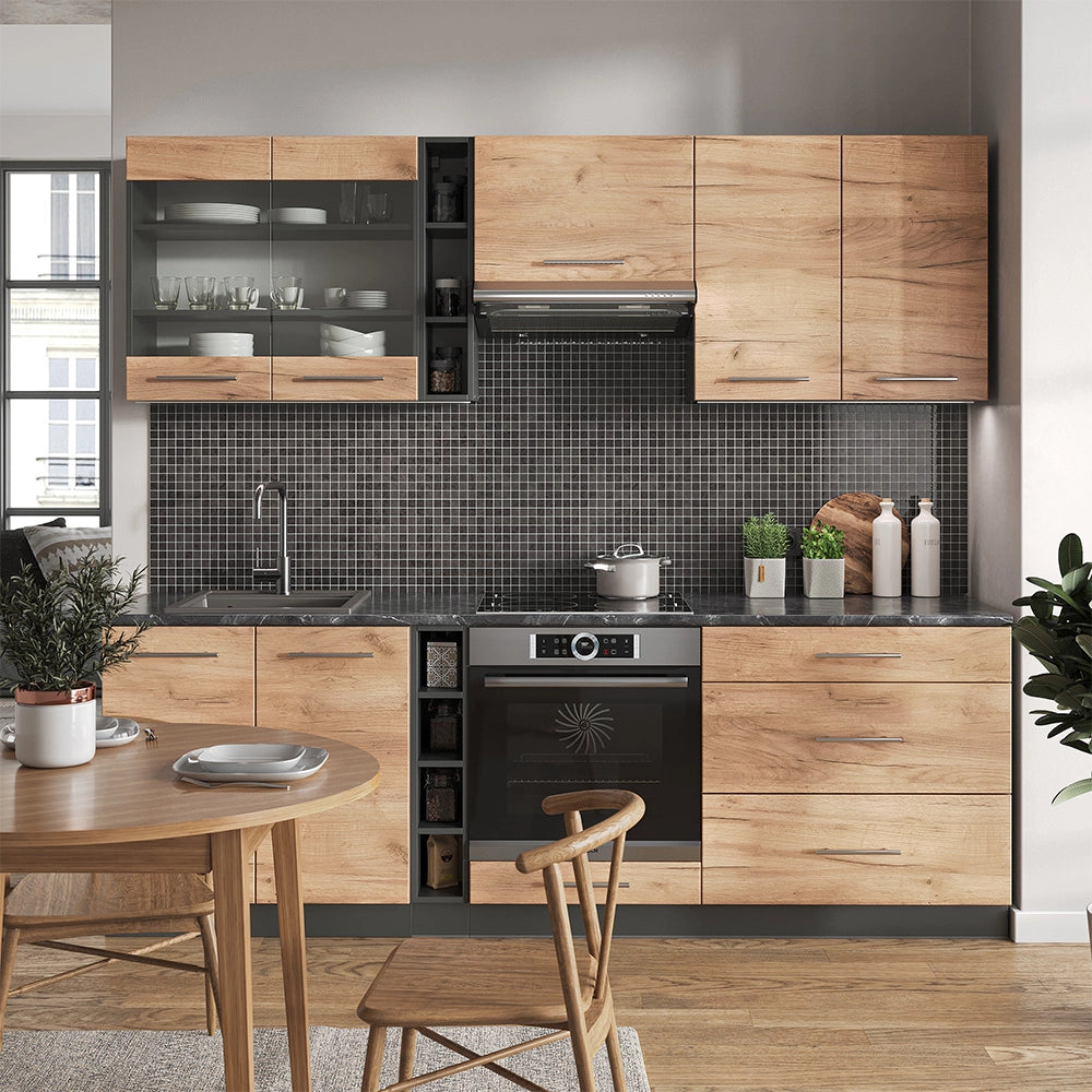Cucina componibile Fame-Line Rovere dorato/Antracite 235 cm senza piano di lavoro Vicco