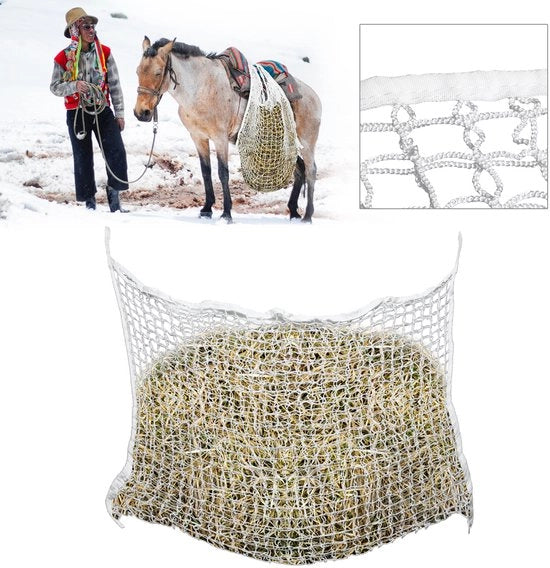 Alimentatore a rilascio lento 4x per cavalli - sacca per fieno - larghezza 3 cm - Bianco - 160 x 100 cm