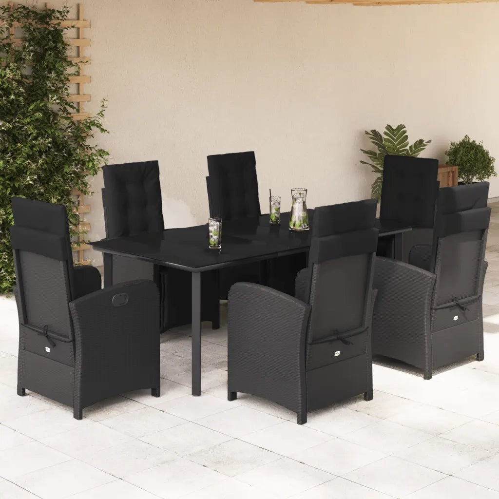 Set da Pranzo da Giardino 7 pz Nero con Cuscini in Polyrattan 3212540