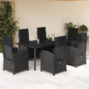 Set da Pranzo da Giardino 7 pz Nero con Cuscini in Polyrattan 3212540