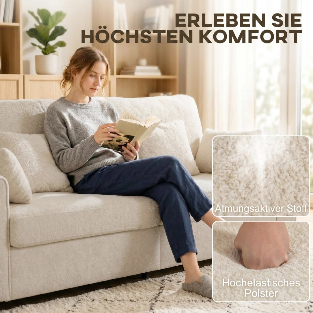 Divano 3 Posti Tessuto Velluto ¨C Zephmum ¨C Beige con Cuscini