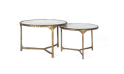Set di 2 tavolini rotondi color oro e bianco
