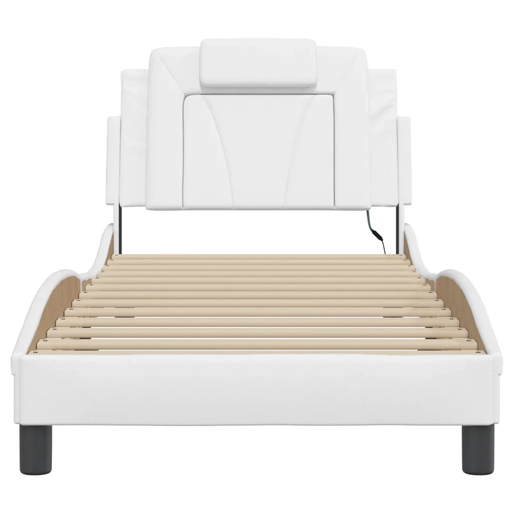 Letto singolo | Letto per adulti | Giroletto Viana con LED senza Materasso Bianco 90x200 cm