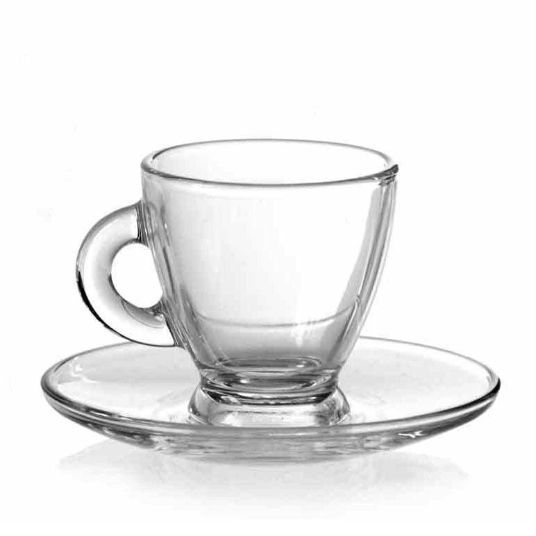 SET DI 6 TAZZINE DA CAFFÈ CON PIATTINO DA 95CC IN VETRO TRASPARENTE 6 X 6,5 CM