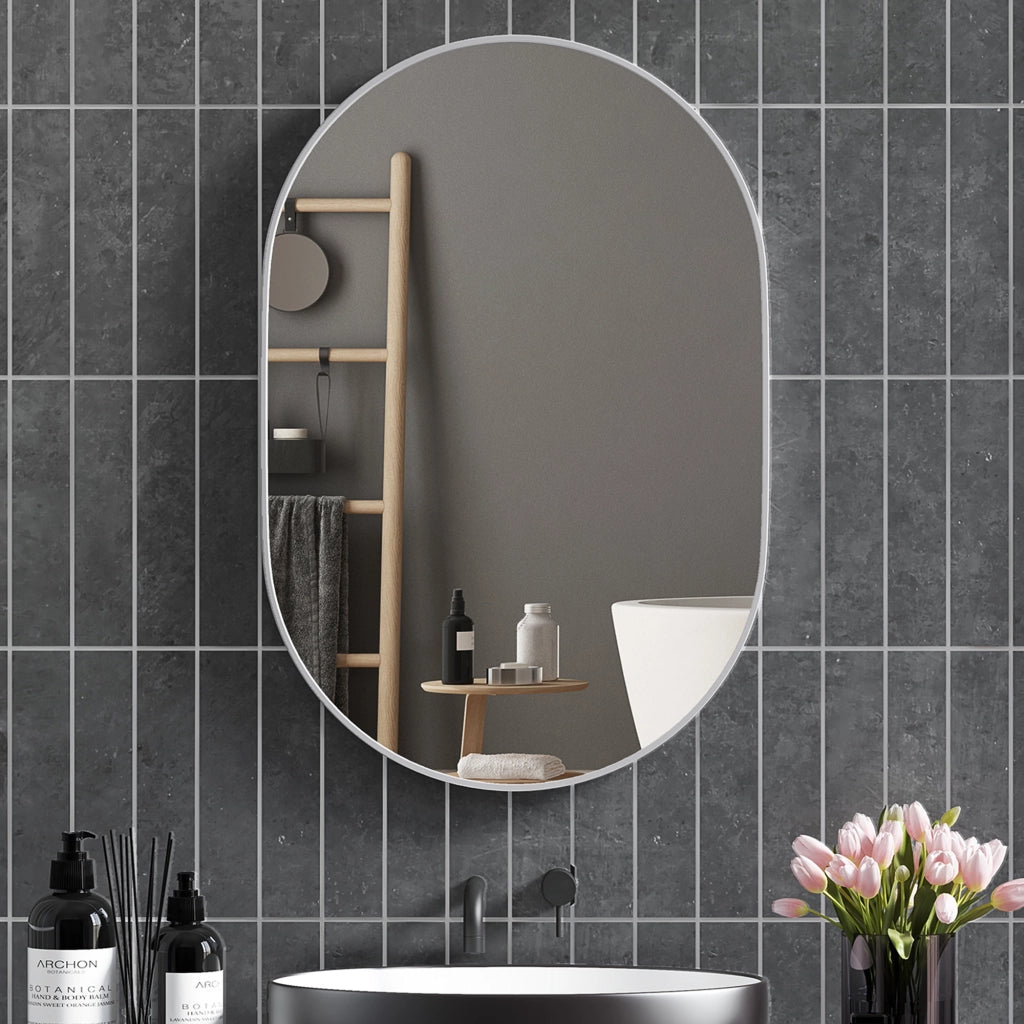 Specchio da Bagno Ovale 60x90 cm ¨C Xylo ¨C Cornice Alluminio Argento