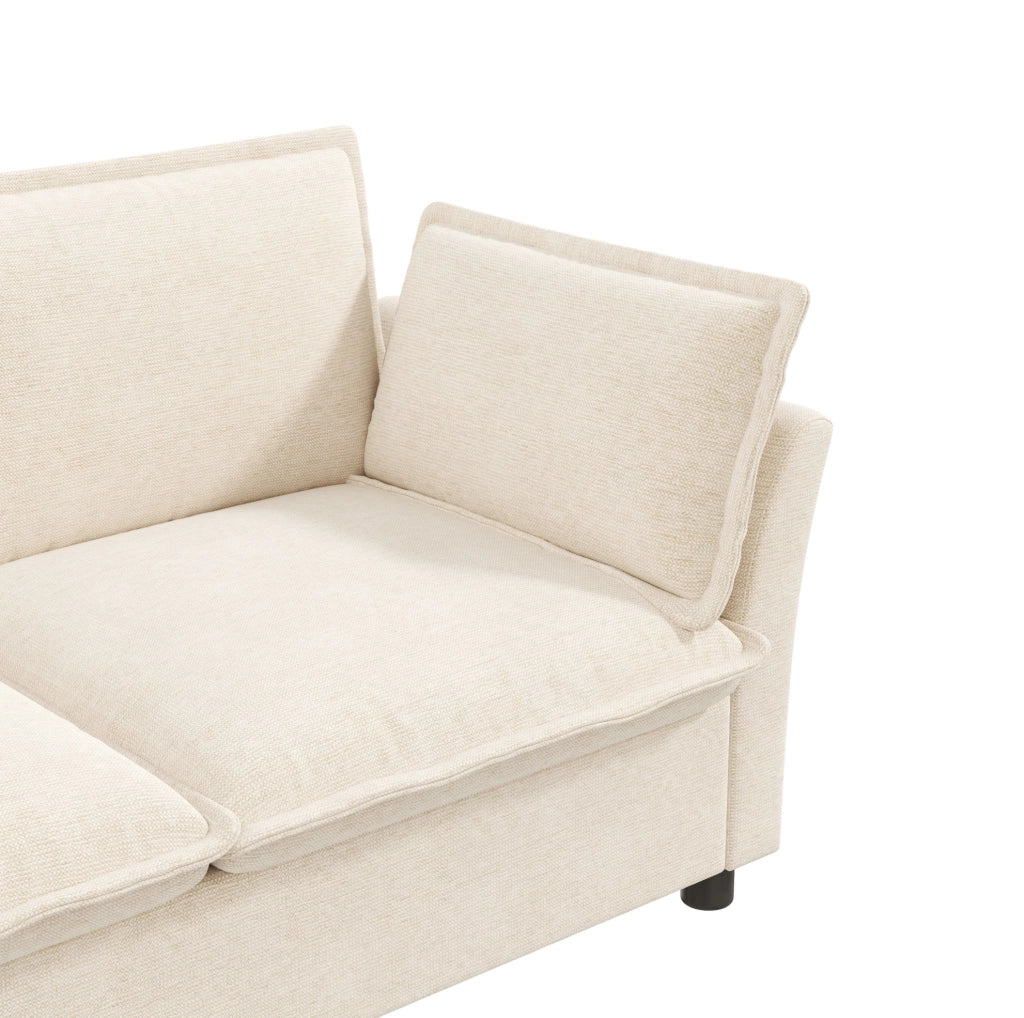 Divano 3 posti modulare in chenille beige 220 x 81 x 87 cm con cuscini bracciolo