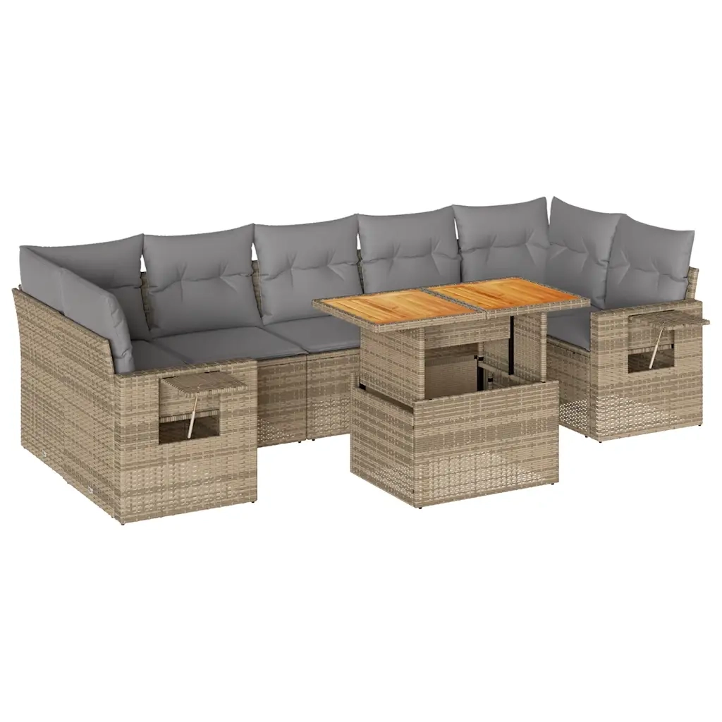 Set Divano da Giardino 8 pz con Cuscini Beige in Polyrattan 3327125
