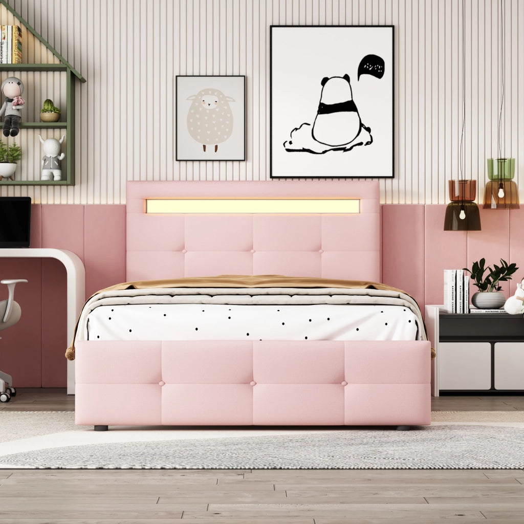 letto imbottito lino rosa 90 x 200 cm