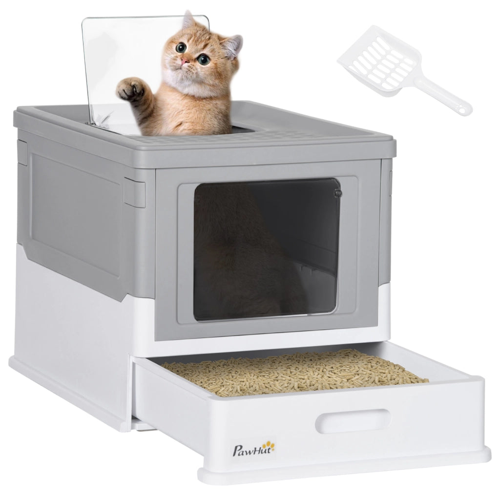 Casetta per Gatti con Pala ¨C Minimal ¨C 47,5x35,5x36,7 cm Grigio e Bianco
